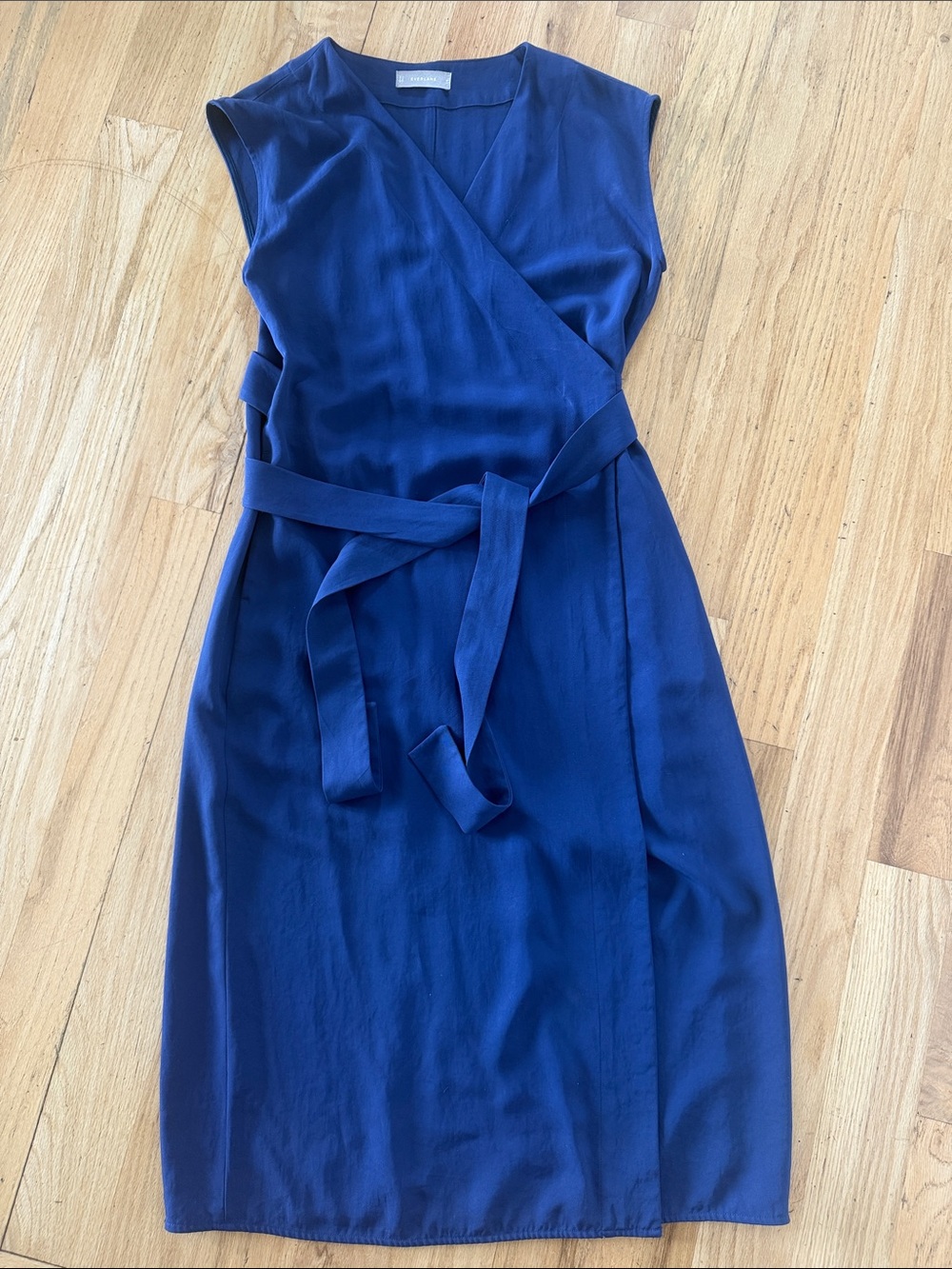 Everlane Sleeveless Wrap Midi Dress in Deep Blue